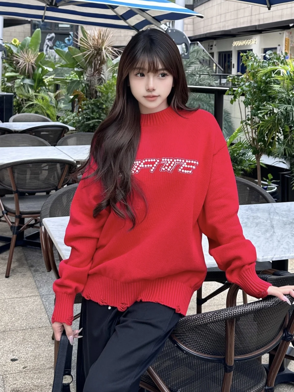 

Свитер SOFITTE Red Pearl Logo из хлопка с эффектом потертости, круглый вырез, модный принт с надписями, осенне-зимний уличный стиль