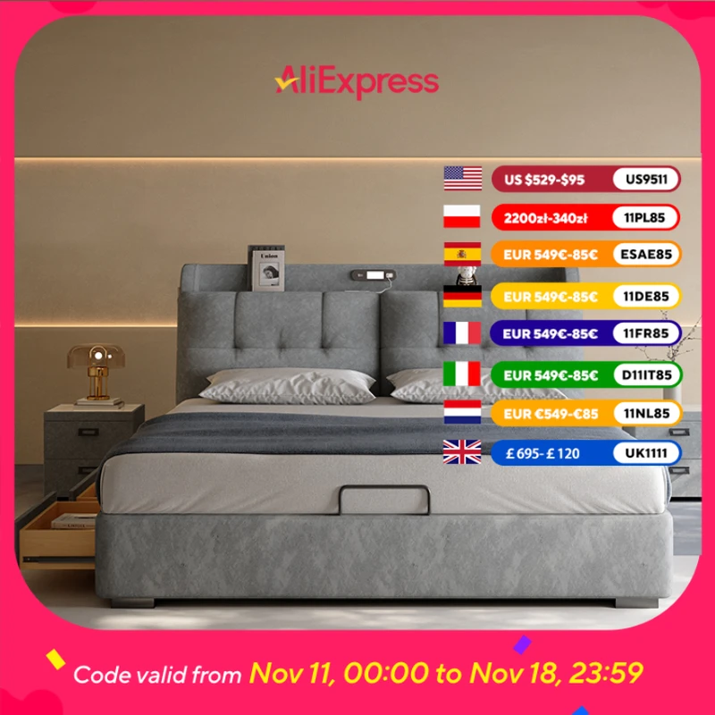 

Дизайн Лофт Современная двуспальная кровать Роскошное хранилище для взрослых Двуспальная кровать размера «queen-size» Экономия места Letto Matrimoniale Мебель для спальни