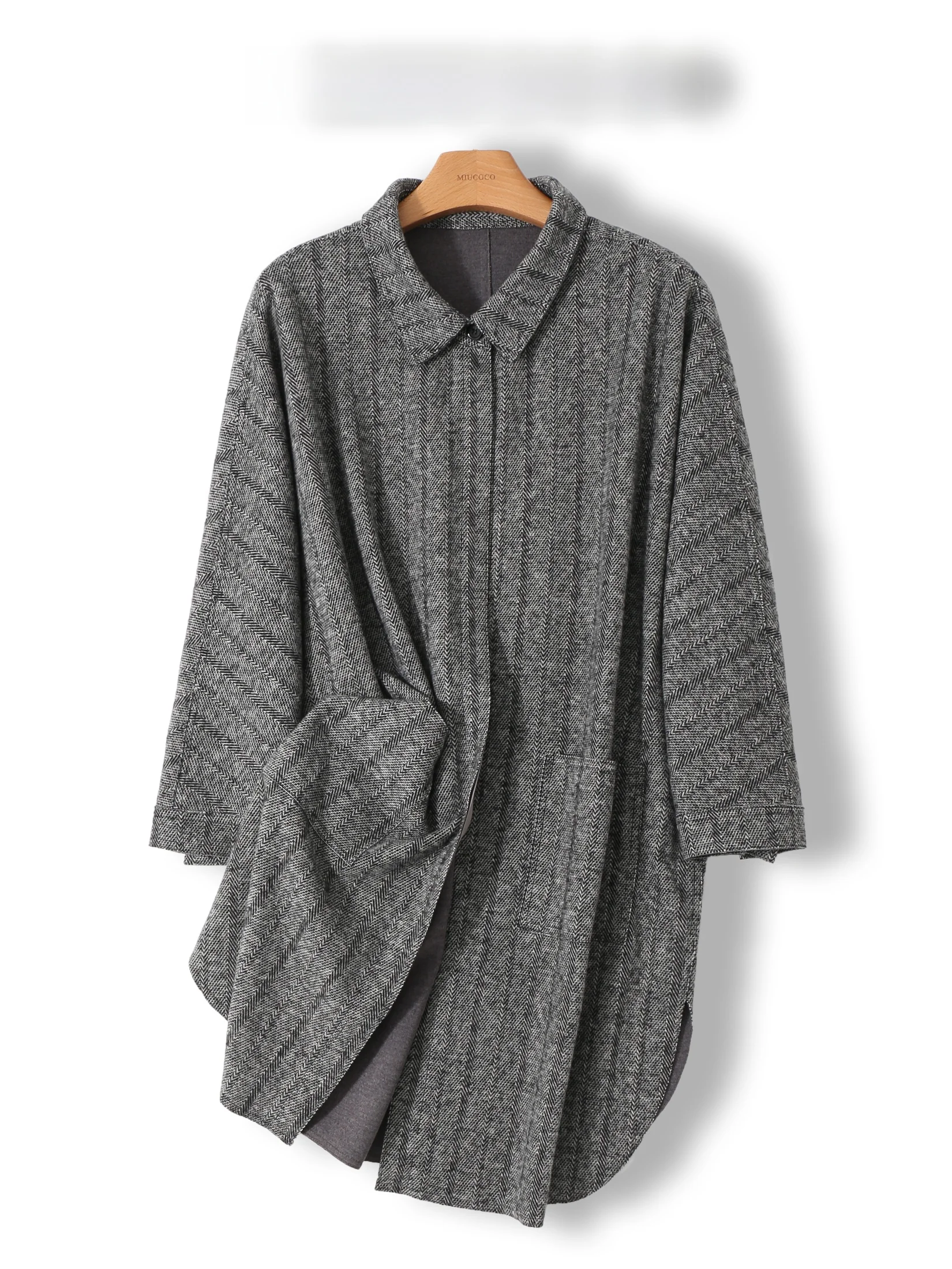 Simplified Yet Elegant  Woolen Tweed Coat Windbreaker Outerwear Commute Artistic Loose Fit Nine Sleeve  Collar
