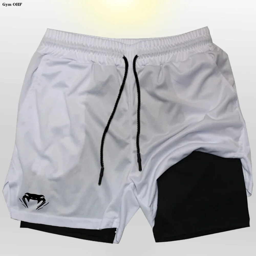 

Brand Men Gym Running Fitness Boxing Training 2 in 1 Shorts Men Summer Outdoors Workout Breathable Quick Dry Beach Short Pants