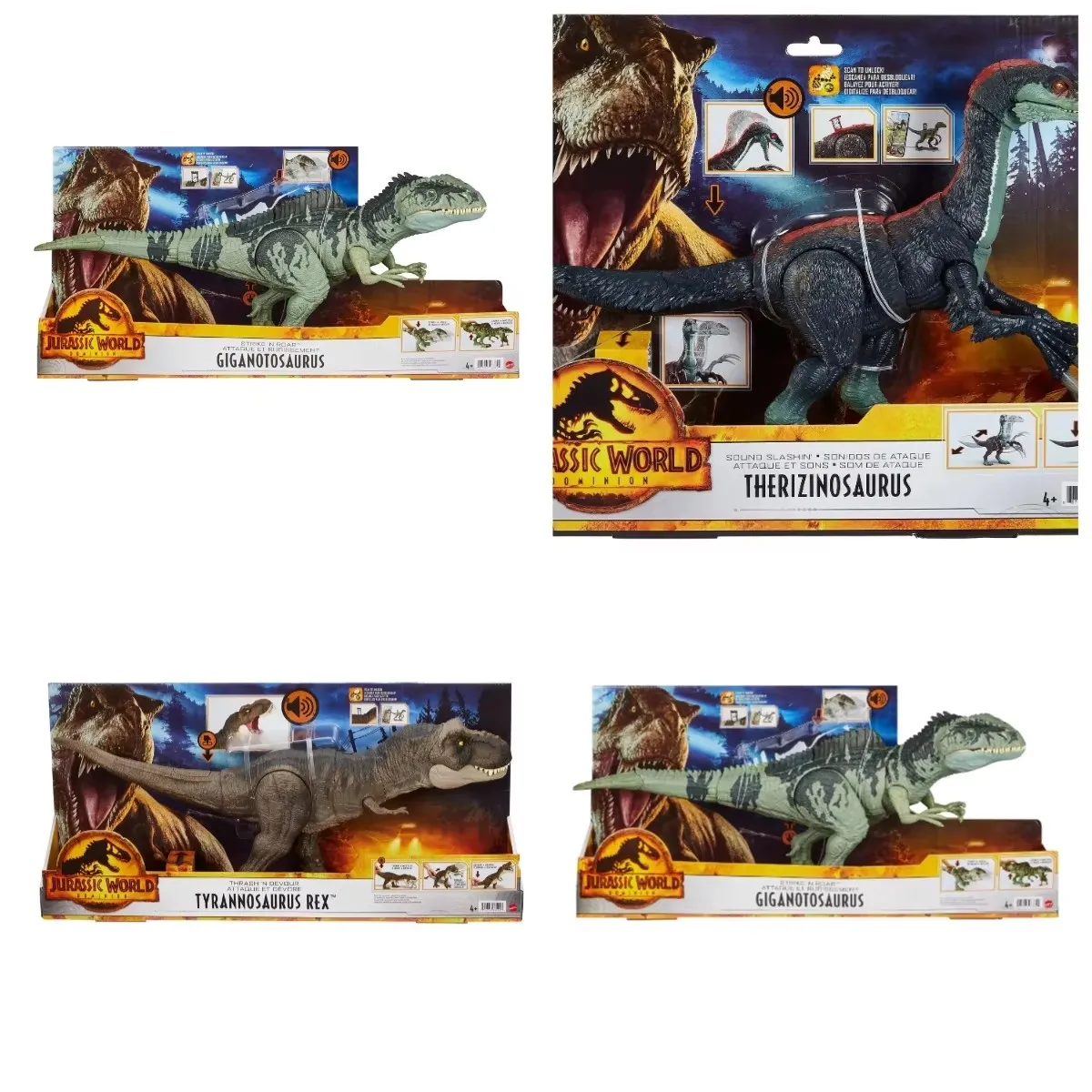 

Jurassic World Thrash N Devour Tyrannosaurus Rex Strike N' Roar Giganotosaurus with Sound Effects Large Dinosaur Model Toys