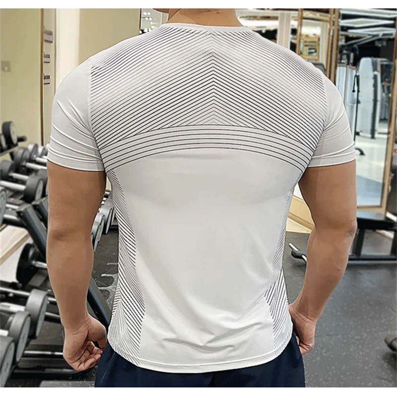 2023 Men Summer O Neck Short Sleeve Tops Quick Dry Sports T Shirts Male Fitness Training T-shirts Bodybuilding Gym Running Tees