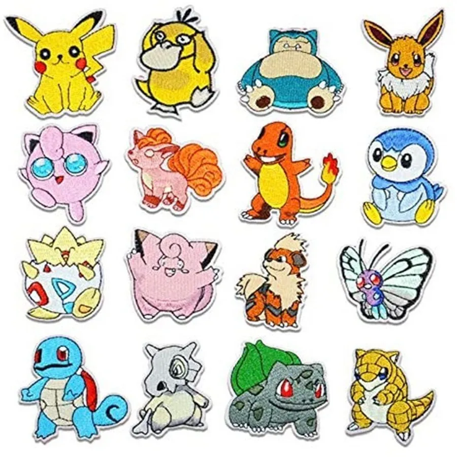 16 Uds Pokemon 3D DIY parche de tela Pikachu pegatinas para ropa coser parches bordados apliques hierro en ropa pantalones decoración costura