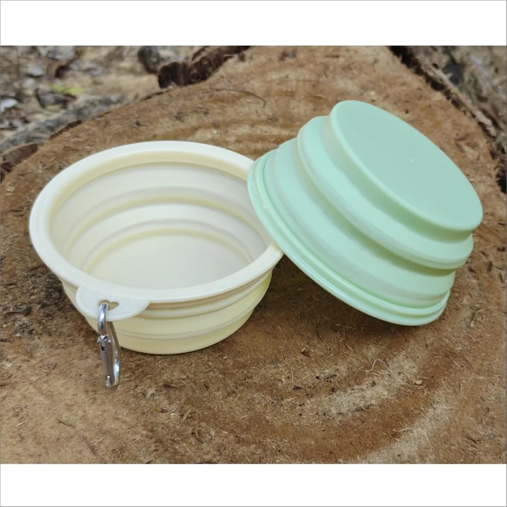 1 Pack Macaron Collapsible Silicone Bowl with Carabiner, Food Grade Foldable Portable Travel Bowl, Leakproof Compact Camping Hiking Bowl for Outdoor Picnic Gym Pet Feeding Daily Gift