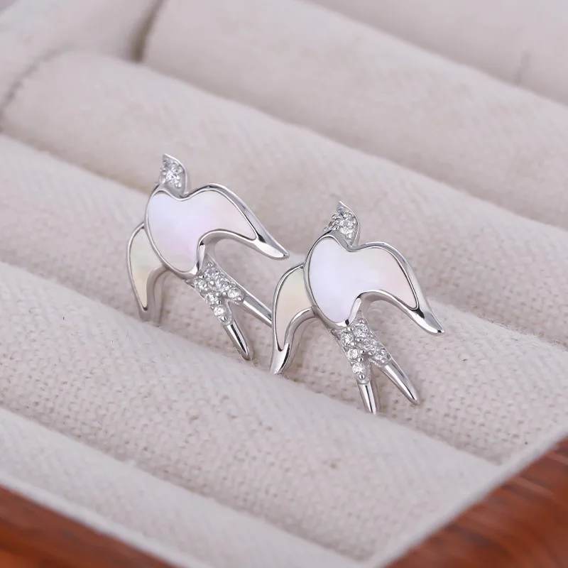 white fritillary crystal diamond seijing creative swallow earrings national fashion design