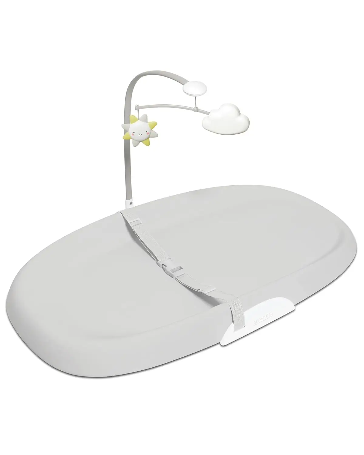 

Contoured Baby Changing Pad with Cushioned Foam, Non-Skid Base, Safety Belt & Toy Bar, Easy-Clean, Grey