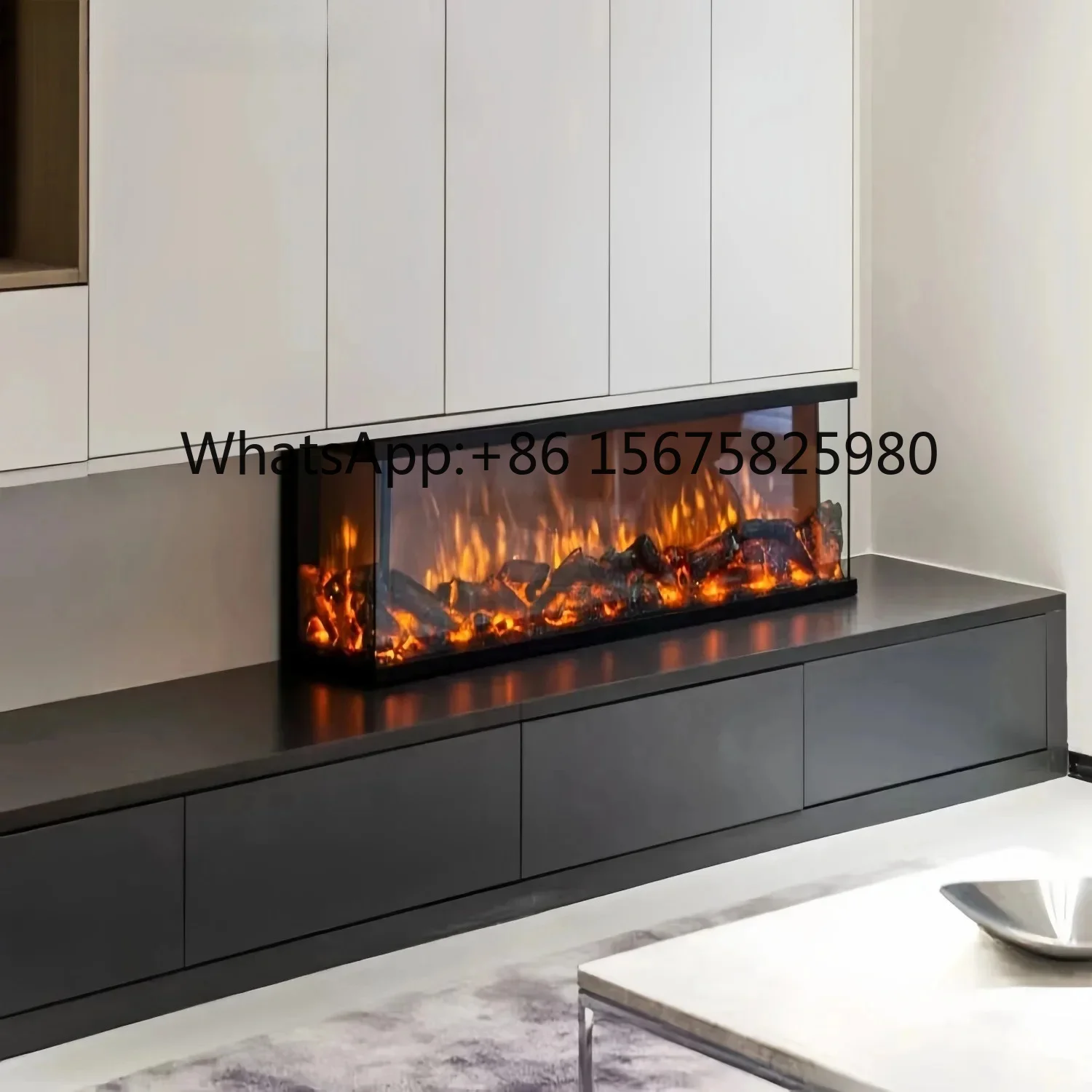 Modern Indoor 3D Flame Fireplace Built-in Electric Decorative Heating Device