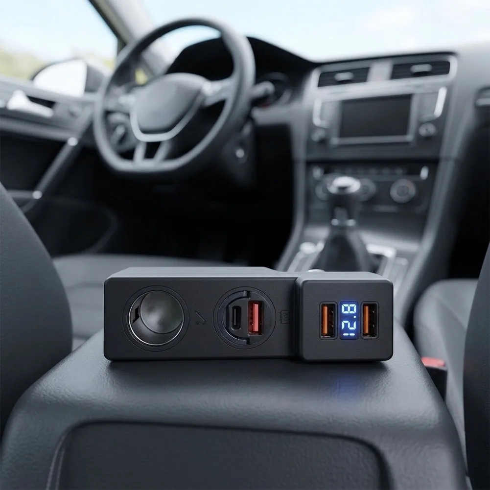 USB Charging Port Adapter for For Golf 7 For Golf 7.5 Featuring Real-Time Battery Status Display and Fuse-Integrated Design