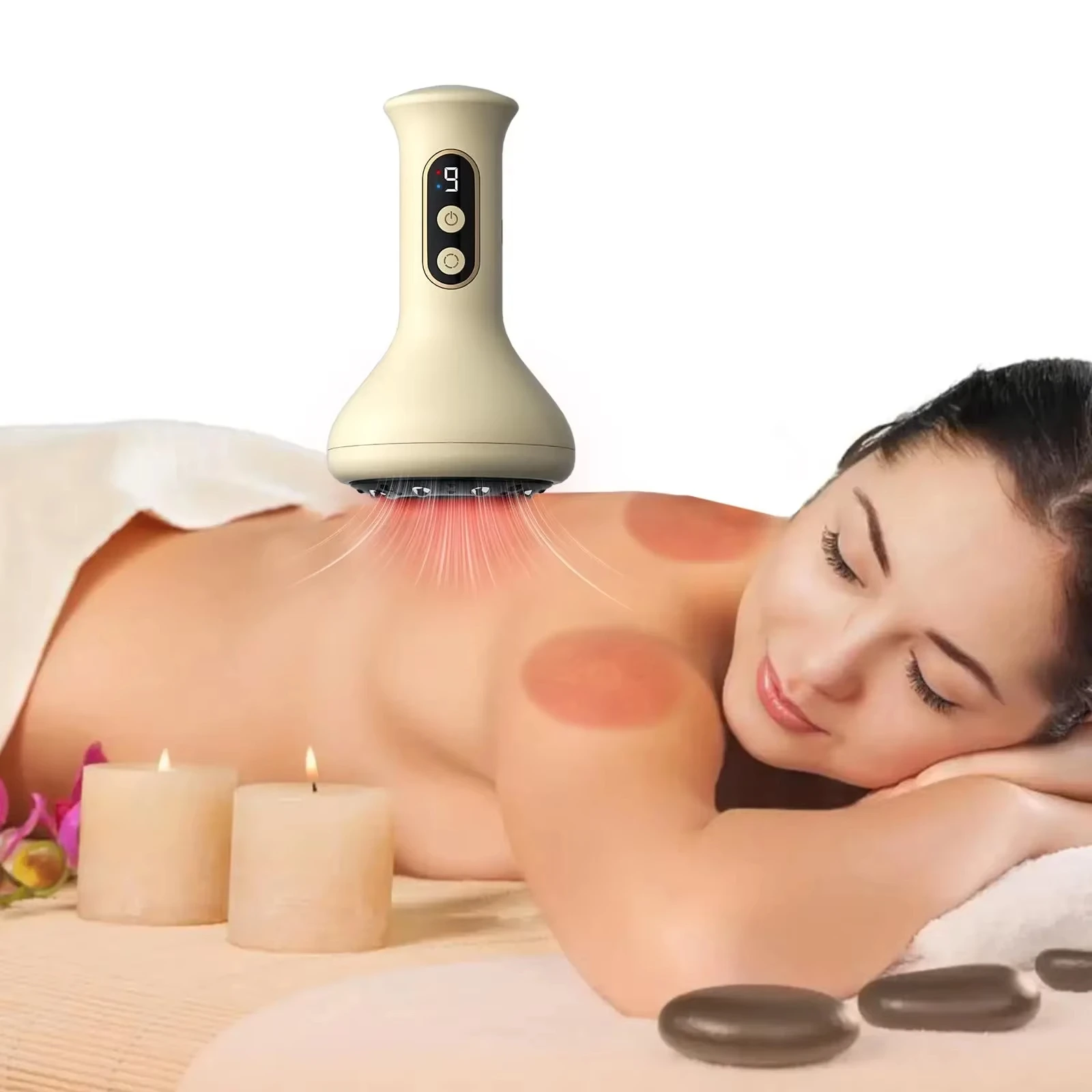 

USB Rechargeable Abdominal Massager for Hot Compress and Adjustable Guasha Cupping Intensity Arm and Leg Massage Handheld