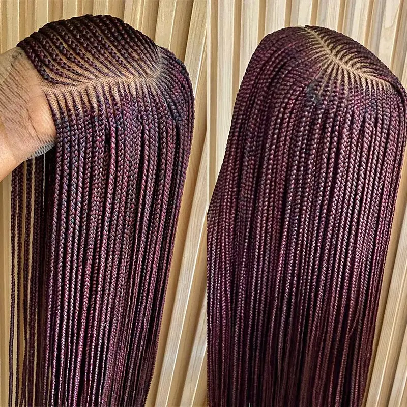 36 ''بورجوندي كامل الدانتيل شعر مستعار مضفر فو Locs للنساء السود الاصطناعية Knotless كورنو جديلة شعر مستعار الجانب جزء شعر مستعار صندوق الضفائر شعر مستعار