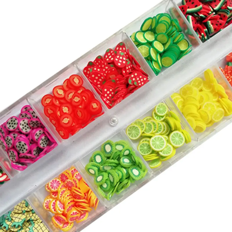 1Pcs ผสม3D เล็บผลไม้เล็กๆ Polymer Clay DIY Designs ผลไม้ดอกไม้สติกเกอร์เล็บอะคริลิคเล็บเคล็ดลับตกแต่ง