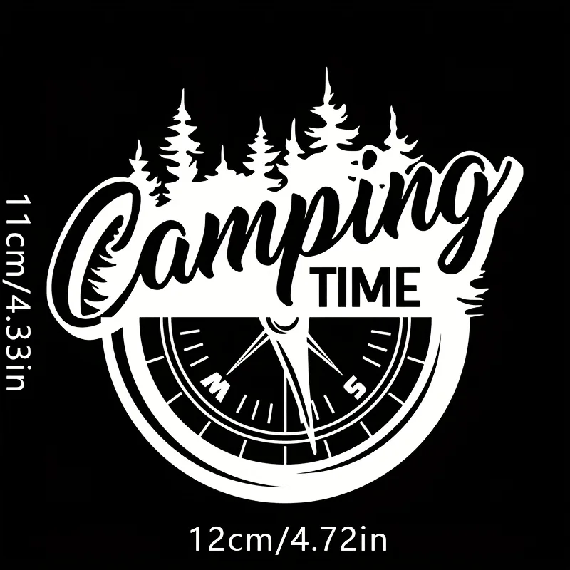 Camping Time Compass Forest Vinyl Decal, Self-adhesive Waterproof Sticker for Car, RV, Camper Van, Glass, Metal & Ceramic Decor