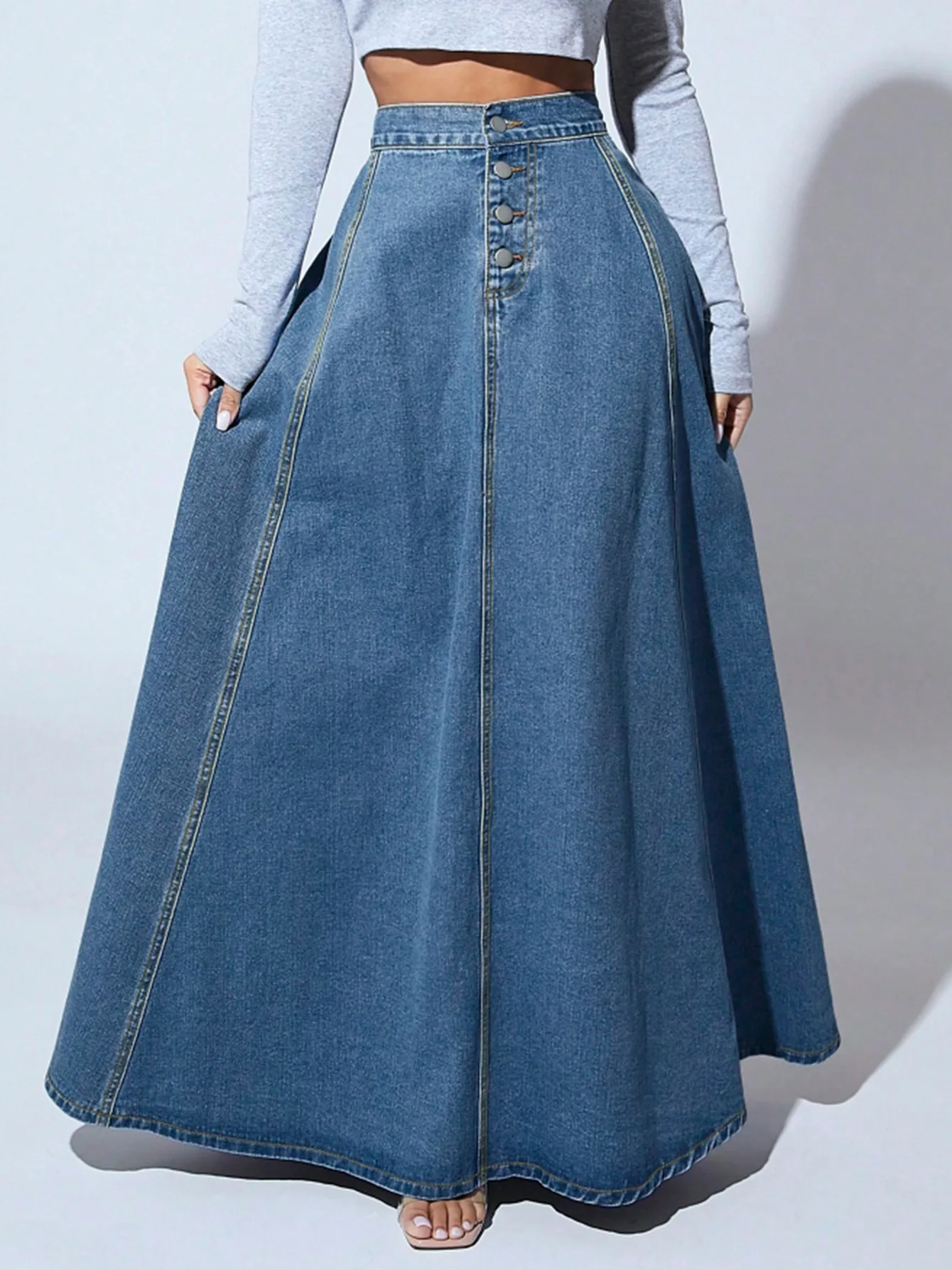 European and American Autumn New Design, Single-breasted Denim Skirt for Women, Retro Fashion, A-line Skirt