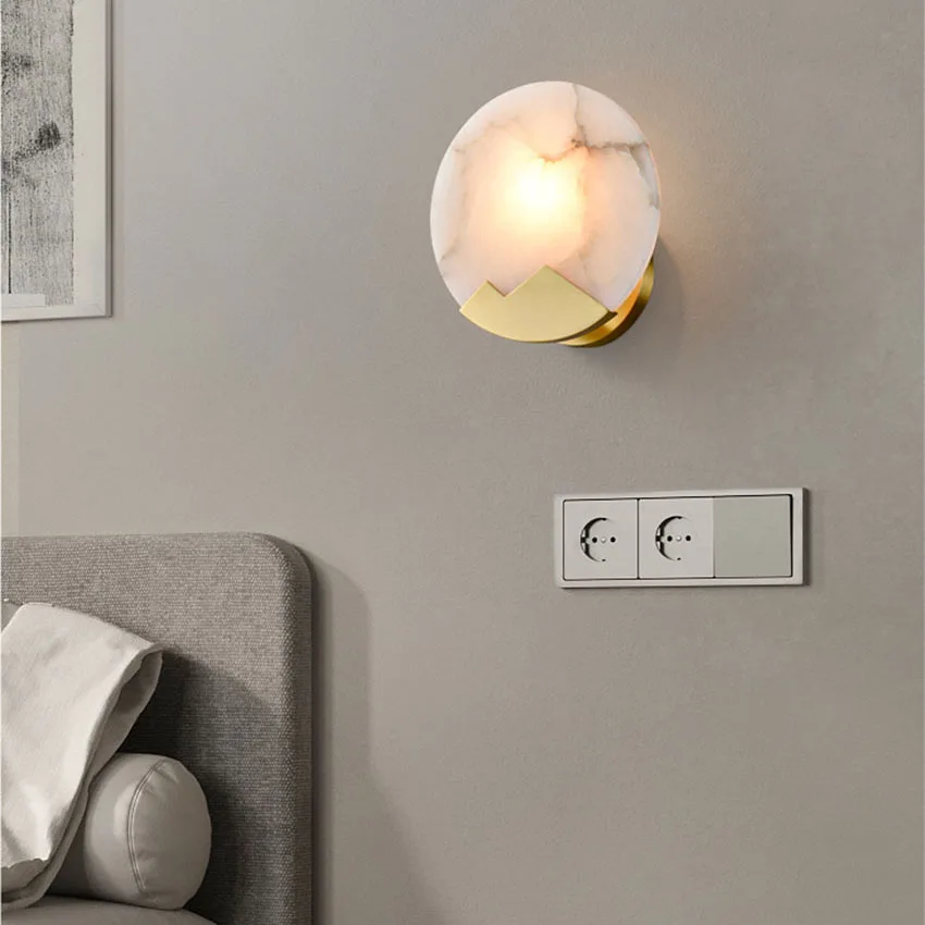 

Spanish Marble Copper Wall Lamp Dia 20cm Modern Vintage Sconces Light Indoor Lighting Fixture for living room bedroom aisle deco