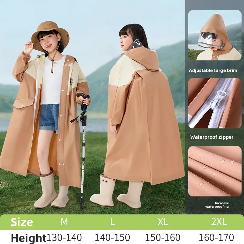 Children Rain Poncho Toddler Pupil Long Full Coverage With Backpack Position Thickened Waterproof Rain Cape For School Daily Use