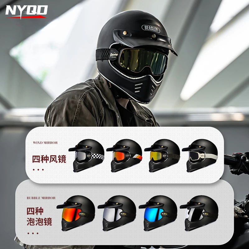 

Motorcycle and Motorcycle Retro Full Helmet Can Be Worn with Myopia Glasses Including Quick Release Safety Buckle