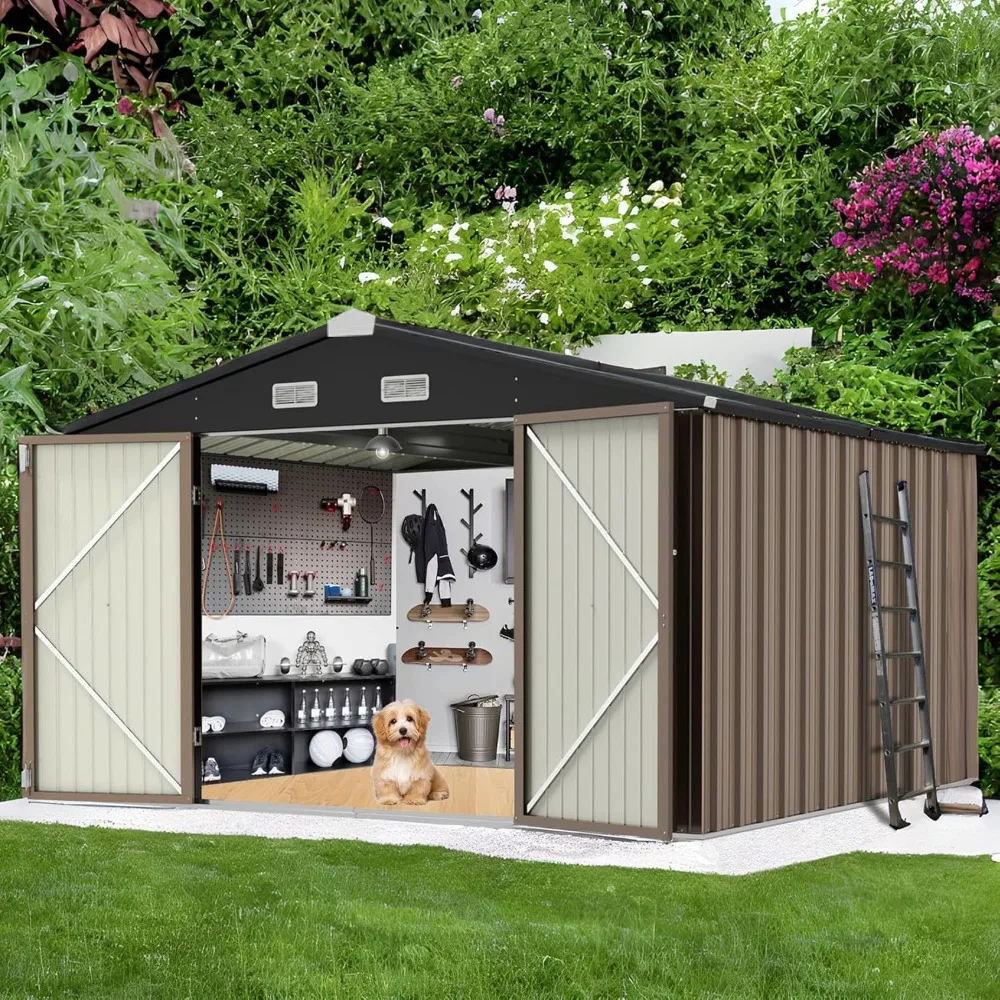 

10.43x11.94 FT Shed Outdoor Storage Shed House, Heavy Duty Steel Metal Sheds with Doors for Patio Garden Backyard