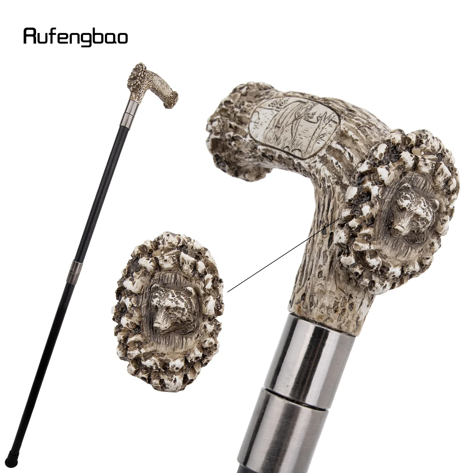 

Silver Resin Bear Tree Root Head Walking Cane Fashion Decorative Steel Stick Gentleman Elegant Cosplay Cane Knob Crosier 94cm