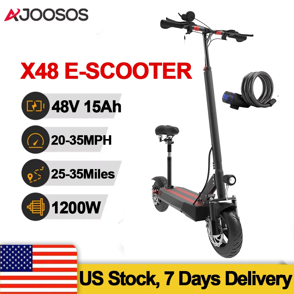 

1200W Folding Electric Scooter with Seat 48V 15Ah Lithium Battery up to 35 Miles 35 MPH Fast Adults Electric Scooter with Lock