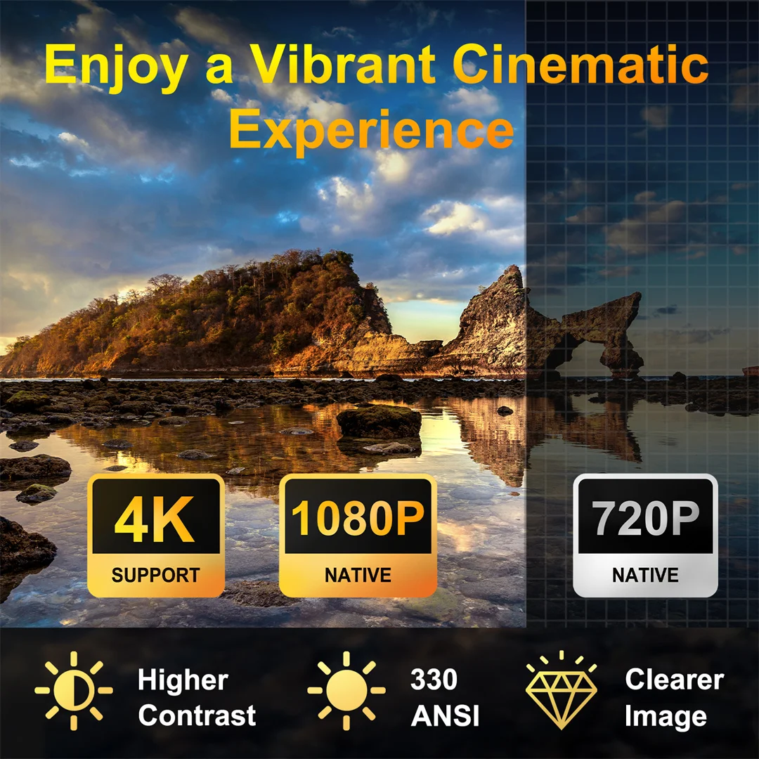 Woopker HY260 PRO 4K natywny projektor 1080P Android 11 330ANSI podwójne Wifi BT5.4 sterowanie głosem Google projektor o bardzo krótkim rzucie