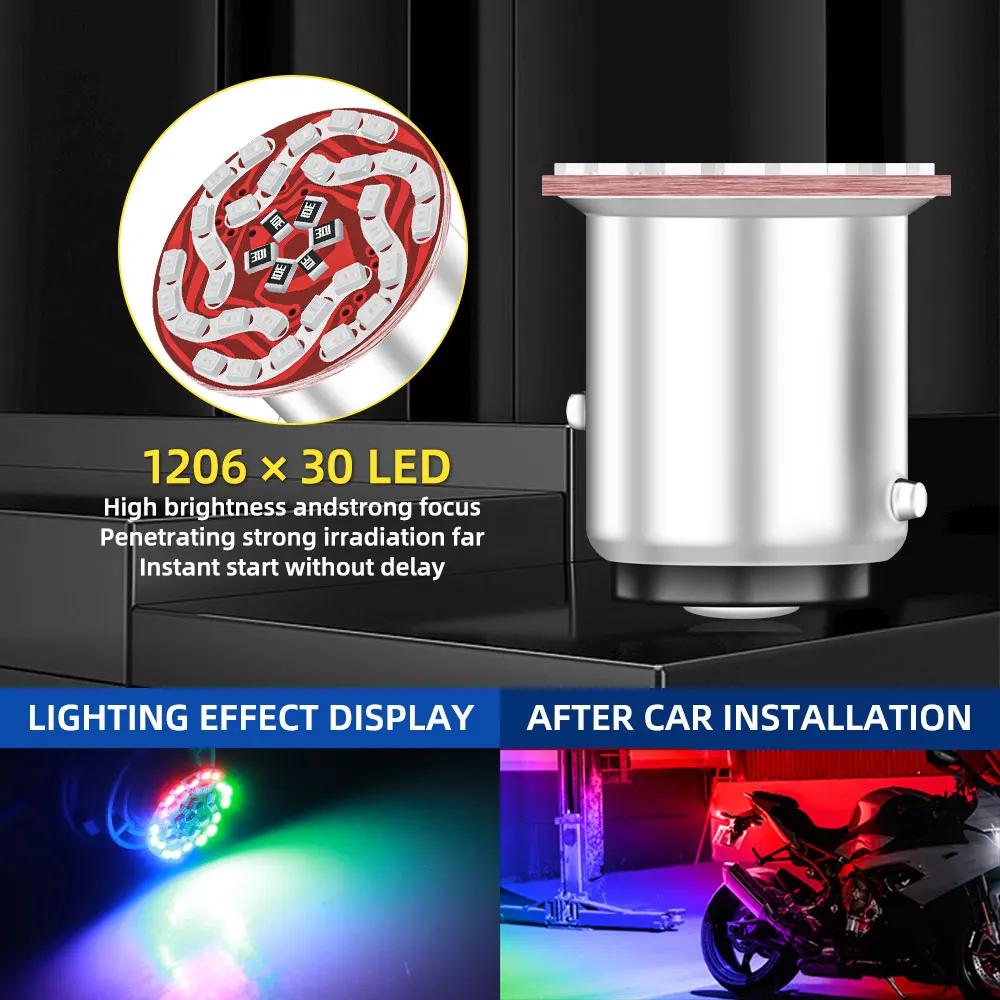 4/10PC 12V Motorcycle Strobe Led Brake Rear Stop Taillight 1157 BAY15D Led RGB 30LED DRL Flash Reversing Stop Lamp Parking Light