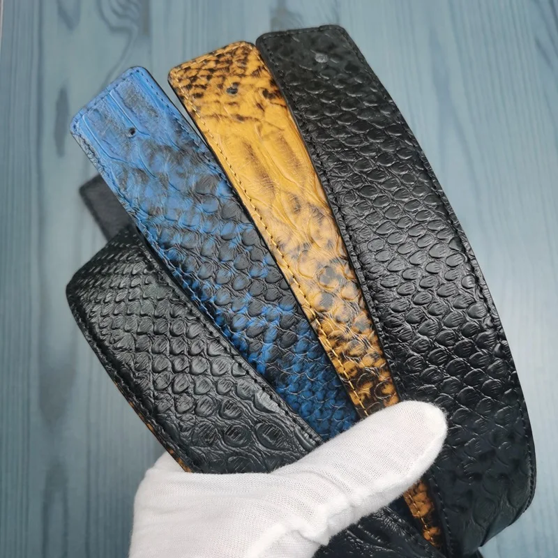 

3,8 см перфорированный ремень без пряжки, свинцовый слой из воловьей кожи, змеевидный мужской ремень, молодежный персонализированный аксессуар для одежды