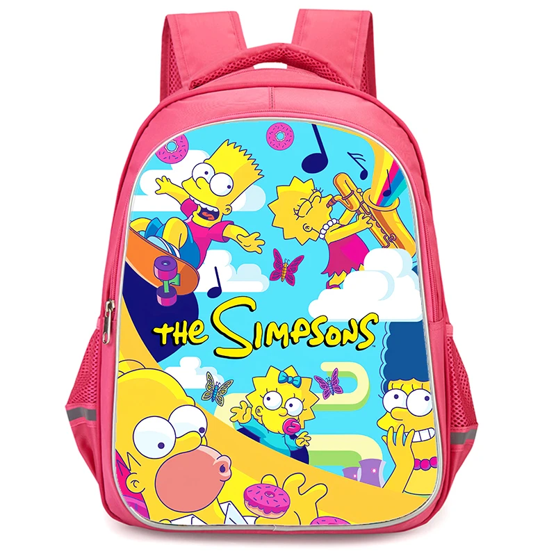 Sac à dos d'école pour filles avec poche à double fermeture éclair, sacs d'école roses de dessin animé s-simp-s-son, sacs durables pour enfants de 16 pouces pour élèves