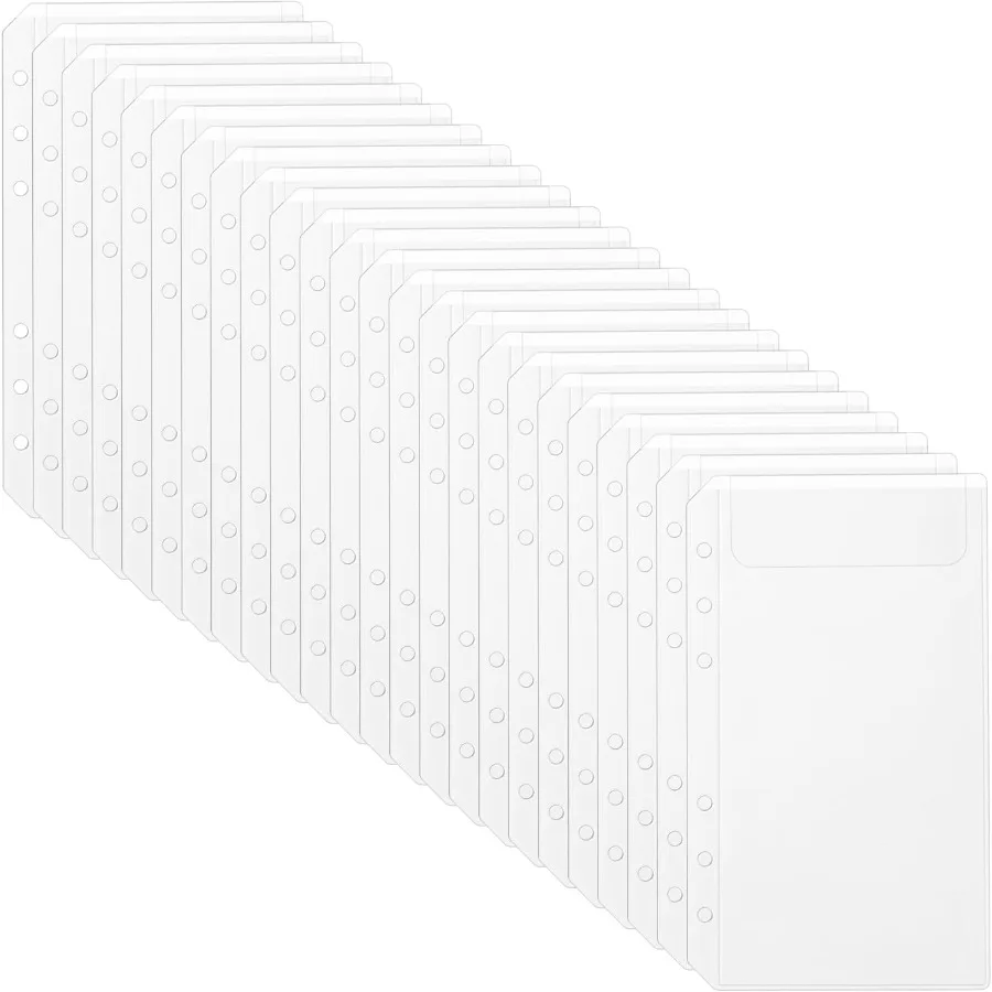 

24 шт., прозрачный карман для переплета формата А6, конверт без молнии с 6 отверстиями для планировщика, составления бюджета, экономии файловой записи, организация документов