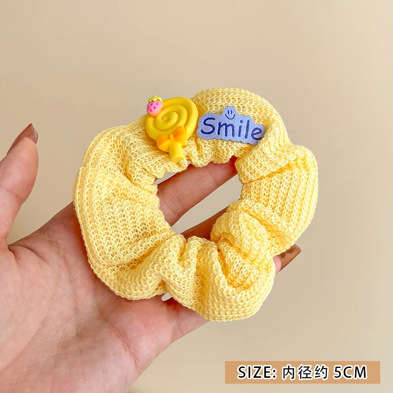 4pcs Sweet Hair Tie Girl Yellow Little Bear Flower Bow Lollipop Scrunchies  Elastic Hair Band NEW Children Cute Ponytail Rubber