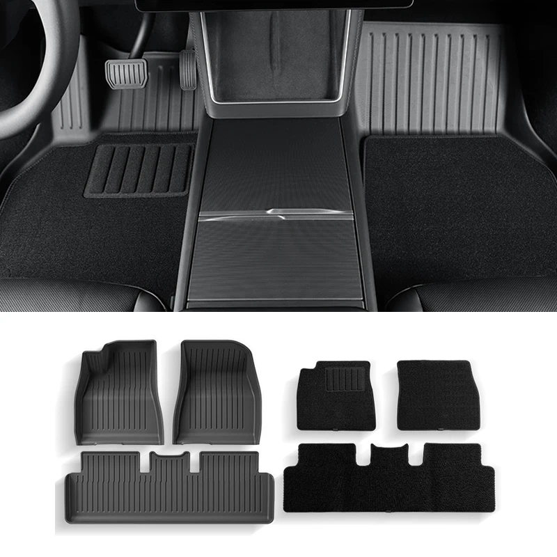 

6PCS Floor Mats for Tesla Model 3 Highland Model Y Juniper Double-layer Foot Pads TPE Waterproof Wear-resistant Car Accessories