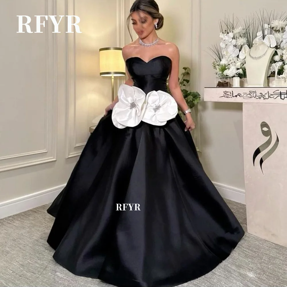 

RFYR Strapless Party Dress with 3D Flowers Prom Dress A Line Ball Gown for Princess فساتين مناسبة رسمية Customized