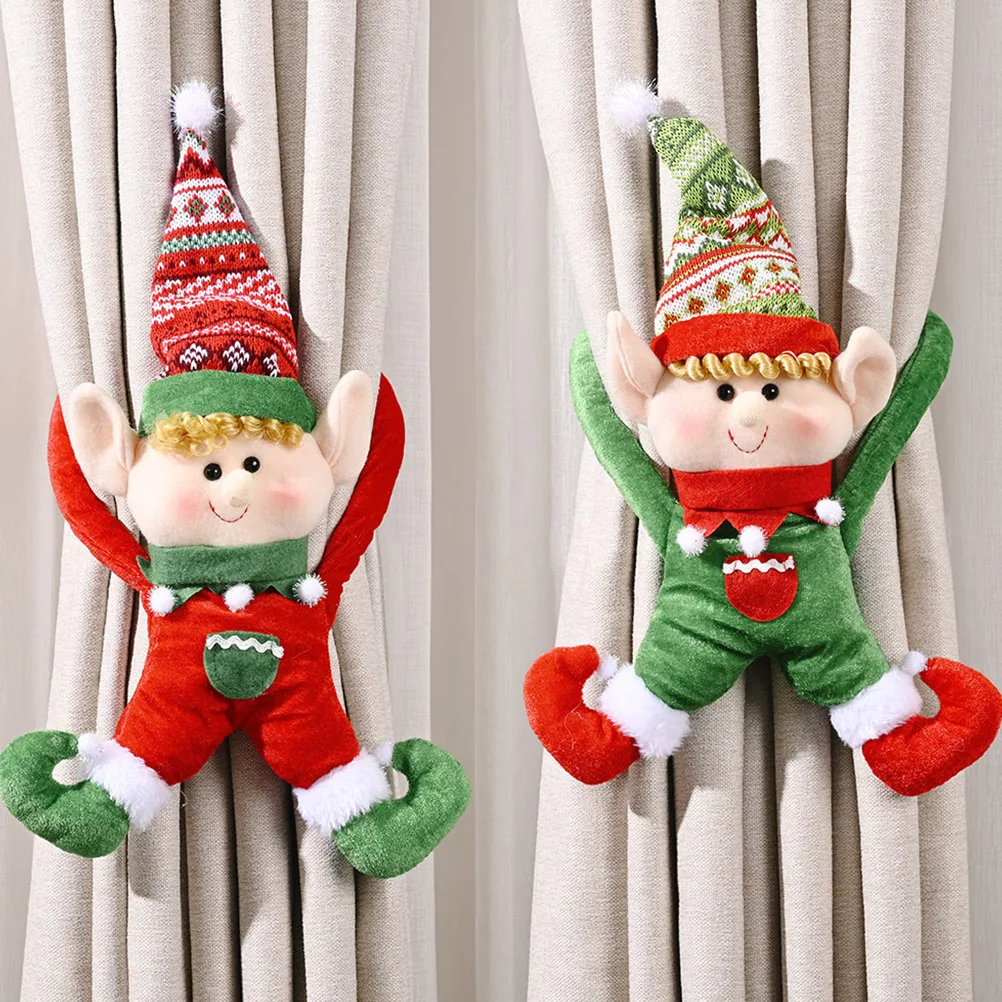 

2 Pcs Fairy Red Elf Door Hanging Child Christmas Ornament Golden Velvet Doorknob Ornaments