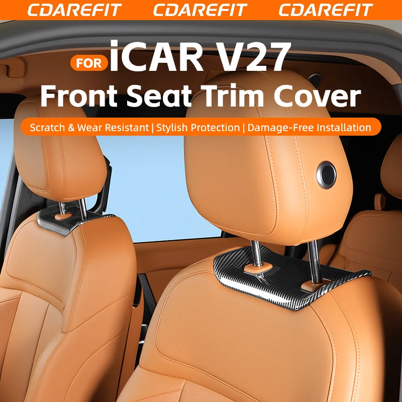 For iCAUR V27 front seat decorative cover carbon fiber pattern headrest base protective cover special modification upgrade