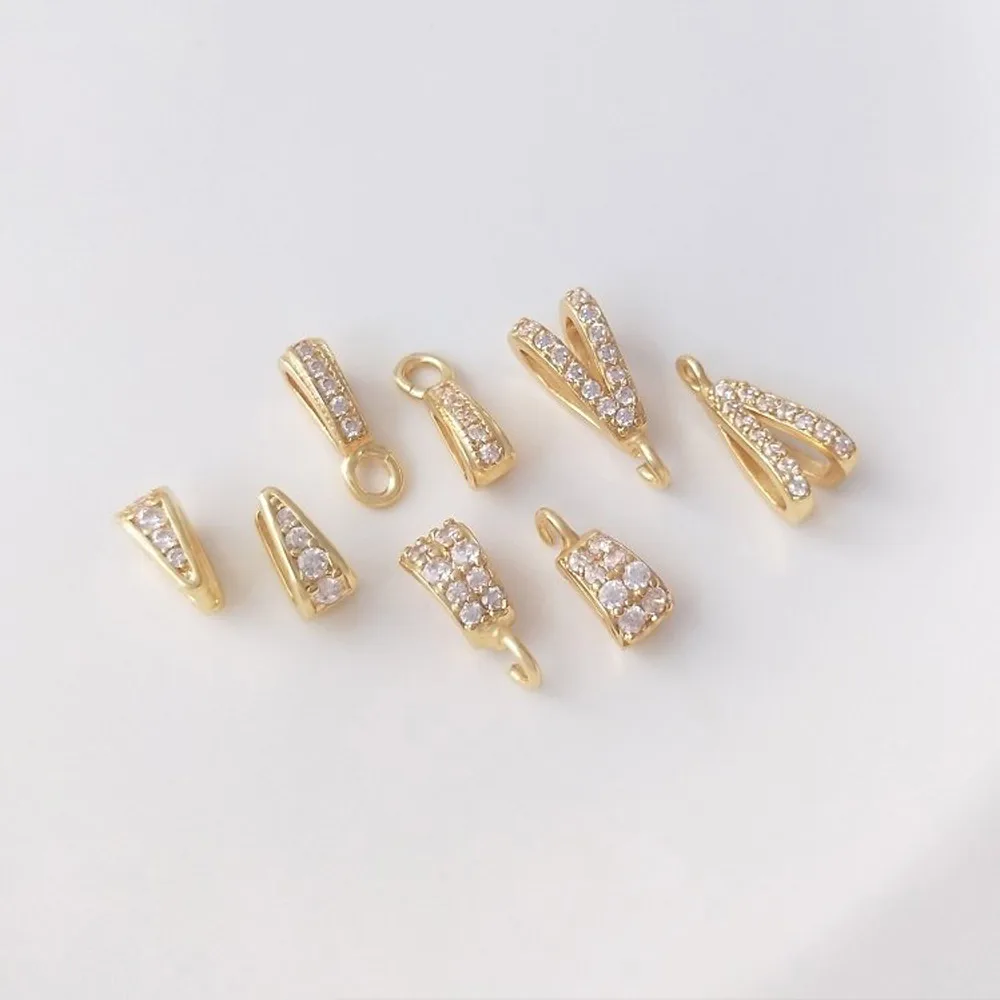 6PCS Zircon Melon Seed Buckle Charms Pendant Findings for Jewelry Making Necklace DIY Brass Accessories 14k Gold Plated