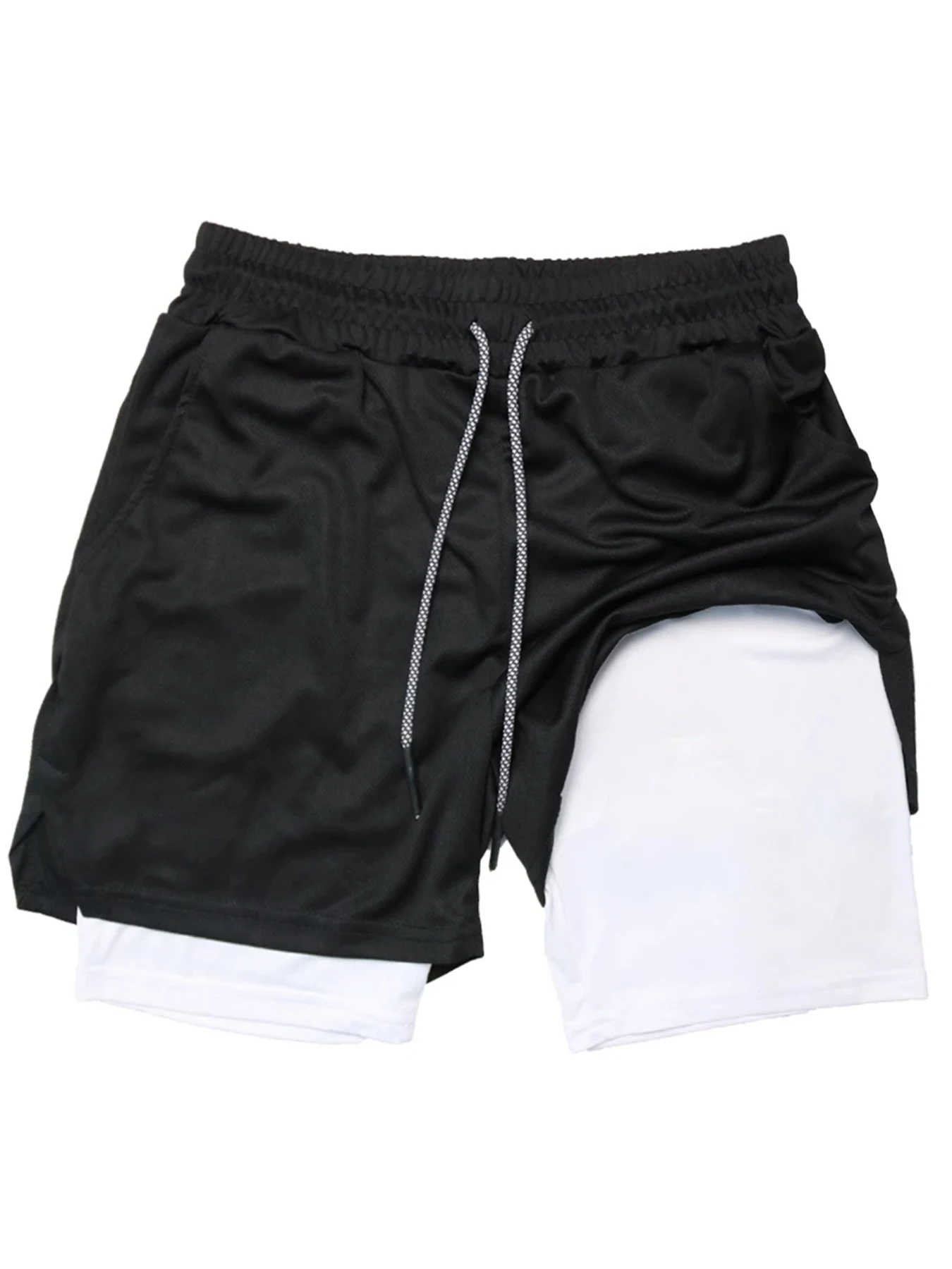 

Летние шорты для тренировок 2-в-1 для мужчин, компрессионные шорты для выступлений в тренажерном зале с карманом для телефона, петля для полотенец, спортивная спортивная одежда