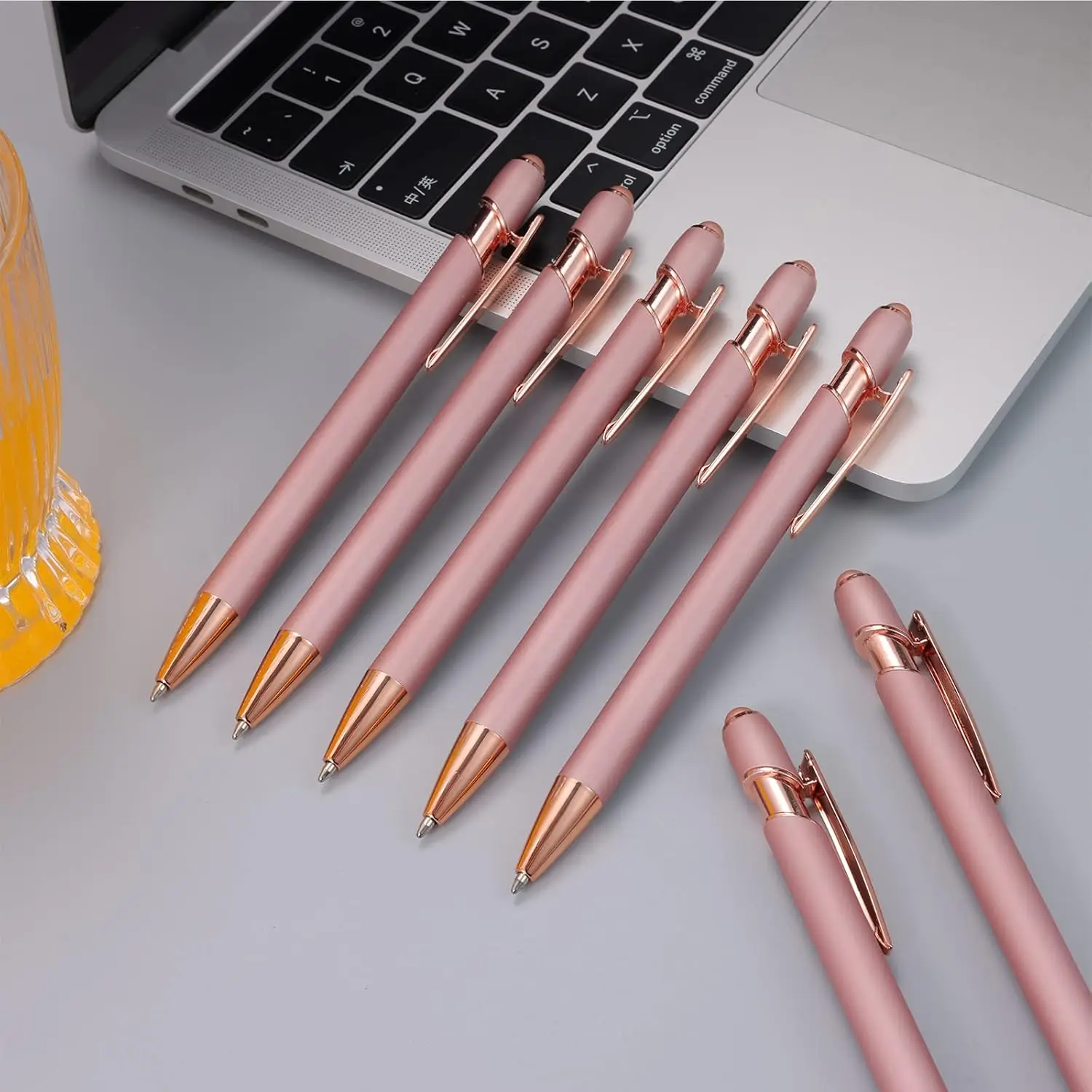 

5 Pack Rose Gold Ballpoint Pen with Stylus Tip 1.0 mm Black Ink Smooth Writing Pens Metal Stylus Pens for Touch Screens