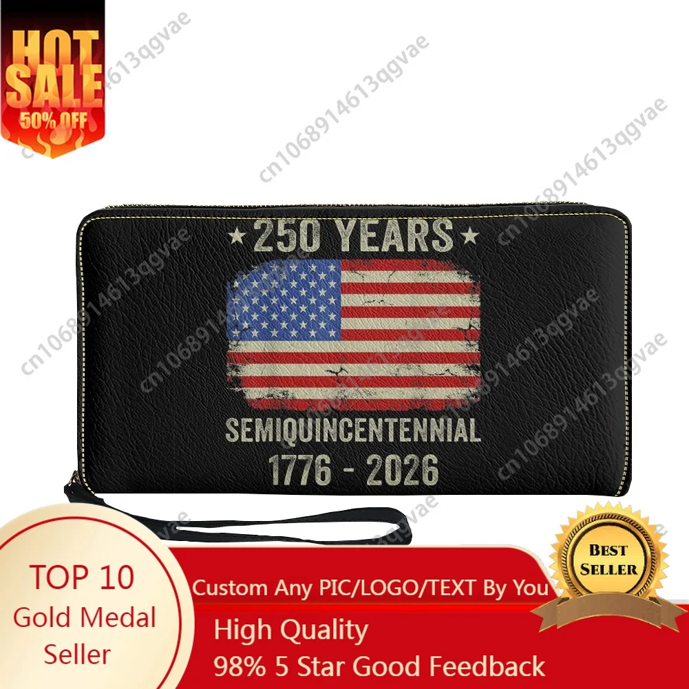 

America 250 Anniversary Custom Purse Mens Womens Teenagers Zipper Long Wallets Double Print Portable Wallet Gift Bag