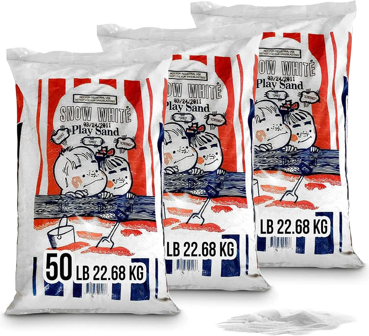 

50 Pound Bag Snow White Play Sand for Sandboxes and Sand Tables at Parks, Homes, and Daycare Centers, White (3 Pack)