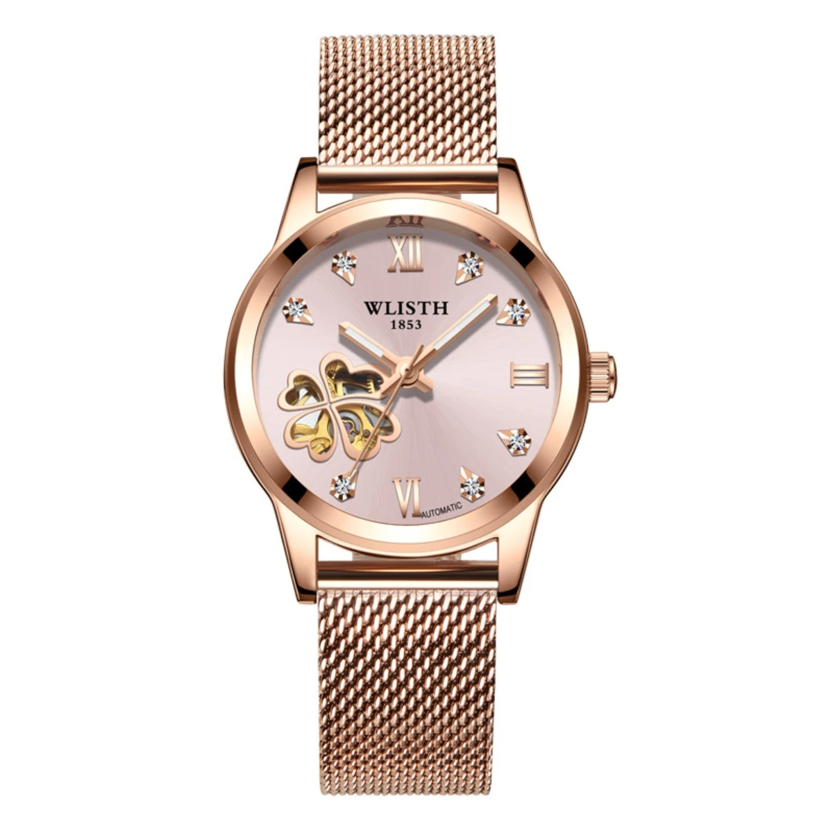 

Skeleton Clover Women's Automatic Mechanical Pointer Analog Watch Fashion Accessories Stainless Luminous Wristwatches gift