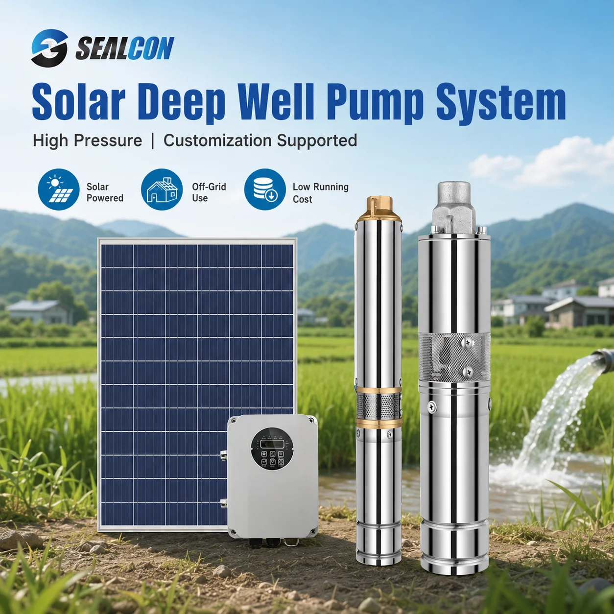 Off-Grid Use Low Running Cost Water Pump Agriculture High-Pressure Deep Well Pump Submersible Customization Supported