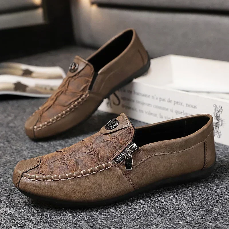 Fashion Leather Men Casual Shoes Outdoor Breathable Walking Shoes Lightweight Mens Loafers Lazy Shoes Driving Shoes Sneakers