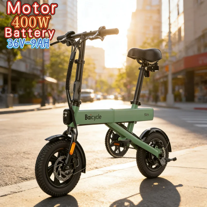 

14-дюймовый складной электровелосипед с рамой из алюминиевого сплава, городской электрический велосипед 36V9AH, мини-электровелосипед с бесщеточным двигателем 400W.