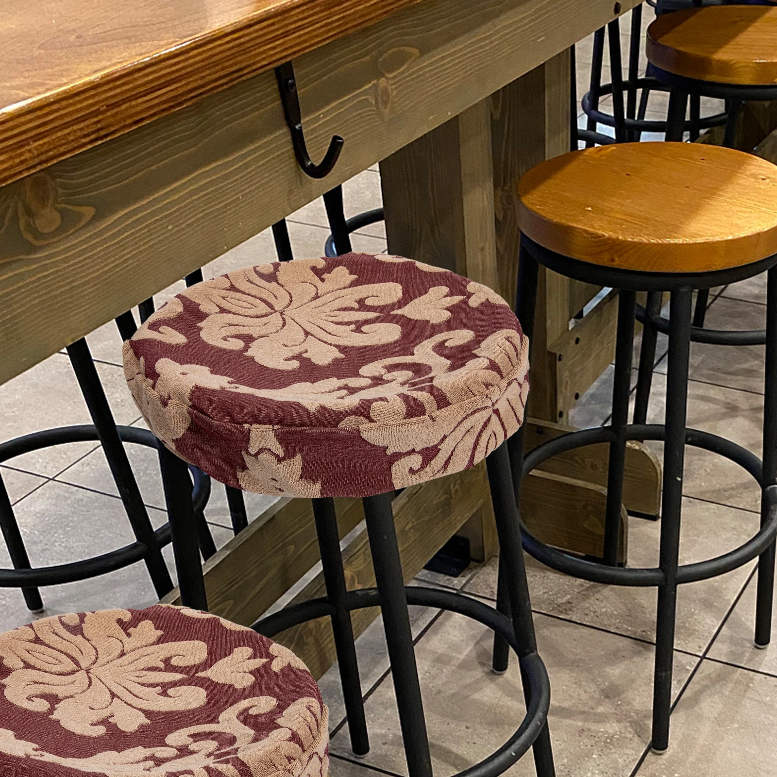 

1 Pcs Round Chair Seat Cover Bar Stool Protector Elastic Polyester Floral Design
