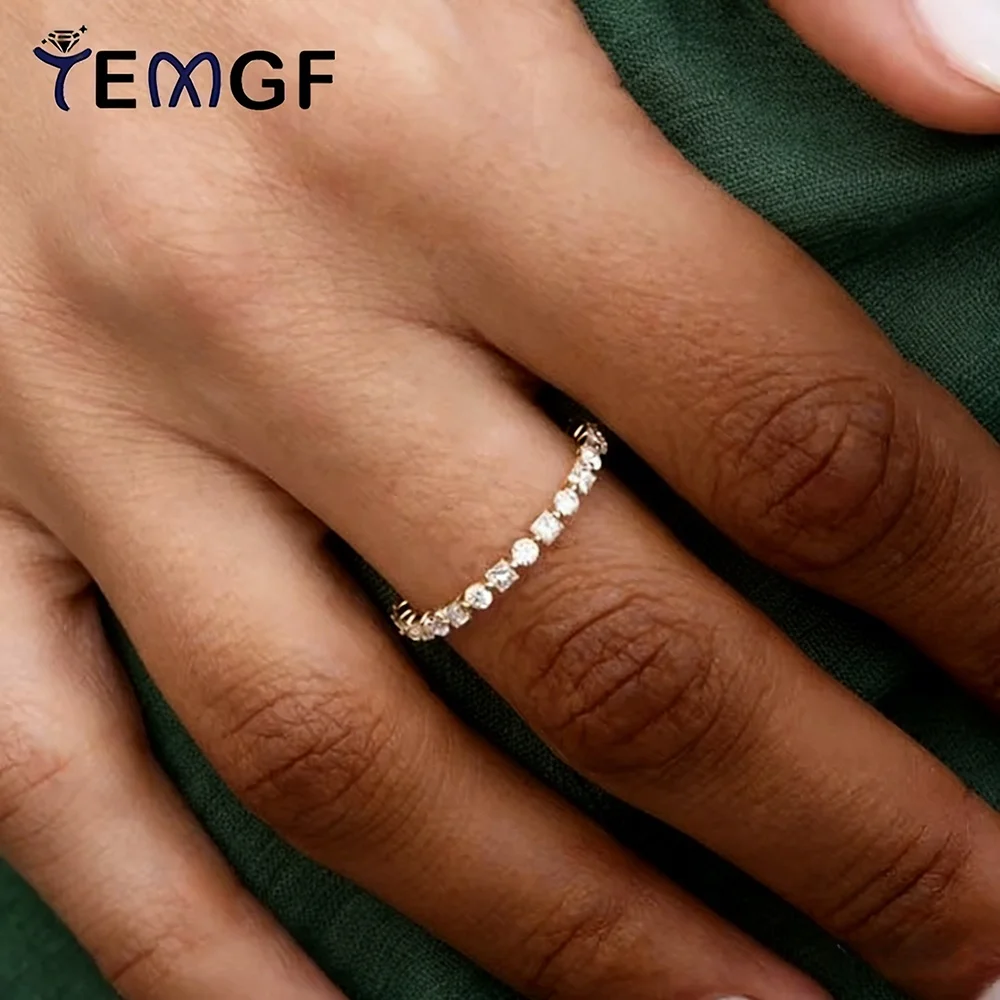 

Женское кольцо TEMGF с муассанитом, серебряное золото 925, вечерние простые ювелирные изделия, круглая огранка, квадратная огранка, полная инкрустация с сертификатом