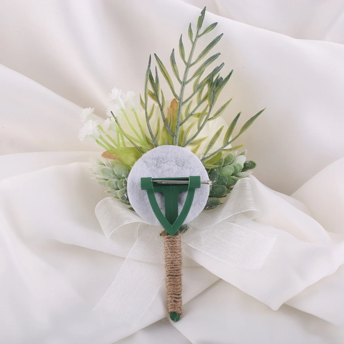 Boutonnières de mariage en ivoire pour hommes, épingles à nœud en ruban, fleurs artificielles, patients, accessoires de décoration de Rh