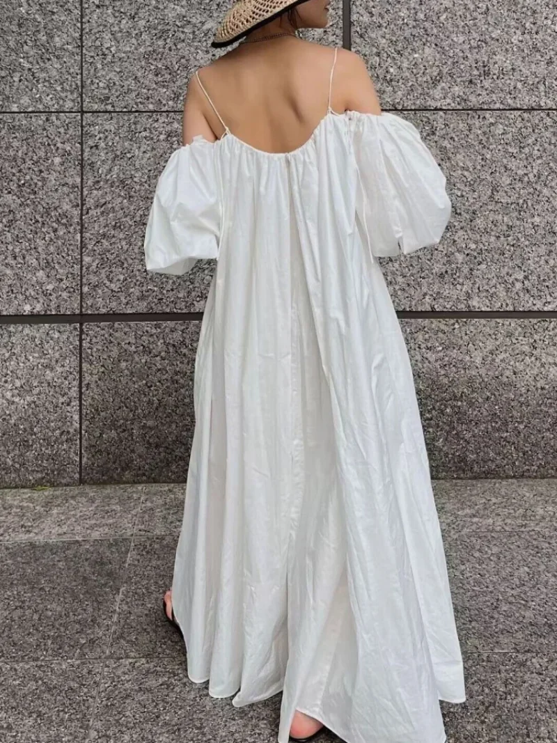 Feminino Slash Neck Off Shulder Dress Puff Sleeve Vestidos Mujer Summer Thin Straps Dresses Women Summer 2024 New Robe Femme