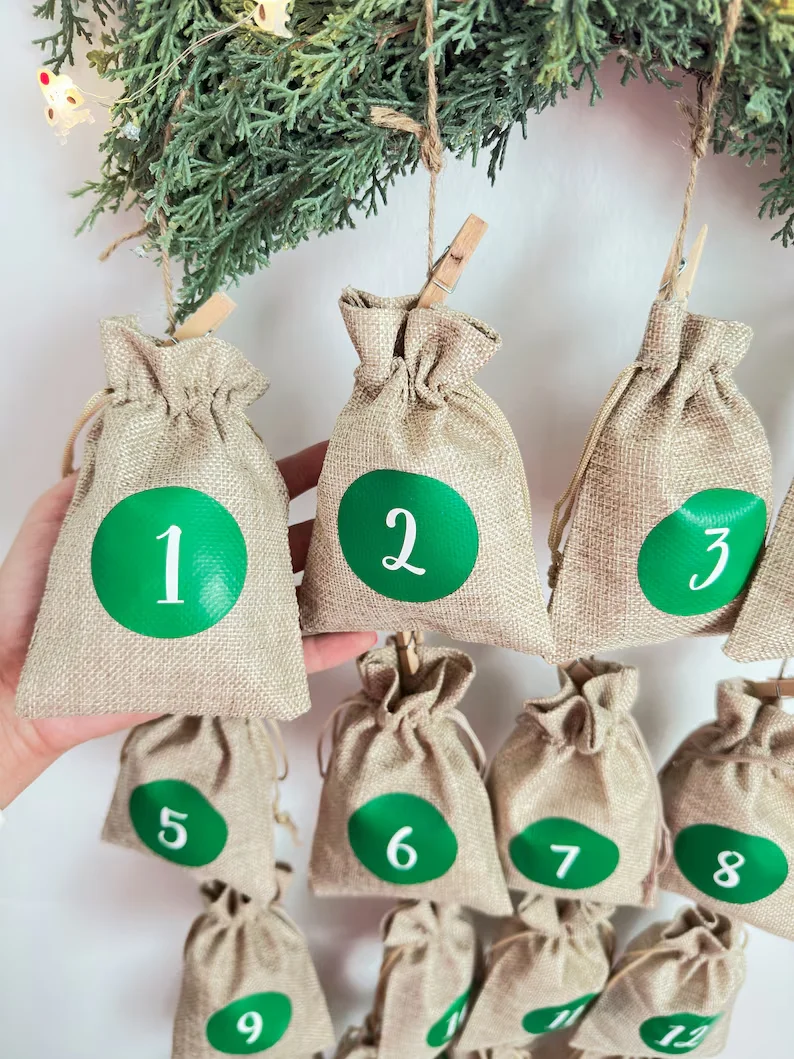 Set of 24 Advent Calendar Bags Christmas for Christmas Home Decoration Item Supplies Ornament 2024 Advent Calendar Count Down