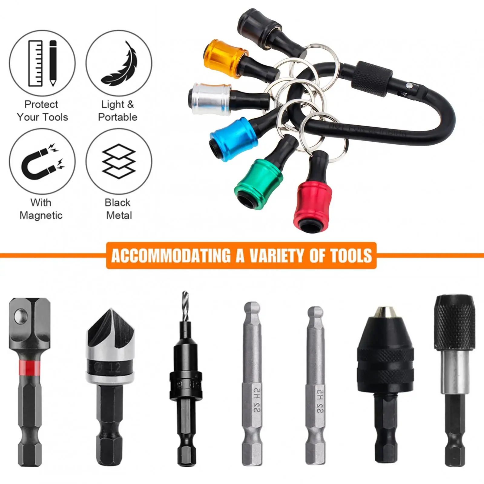 6pcs Aluminum Alloy Glossy Keychain Hex Handle Screwdriver Bit Extension Rod Quick Change Socket Portable Electric Hand