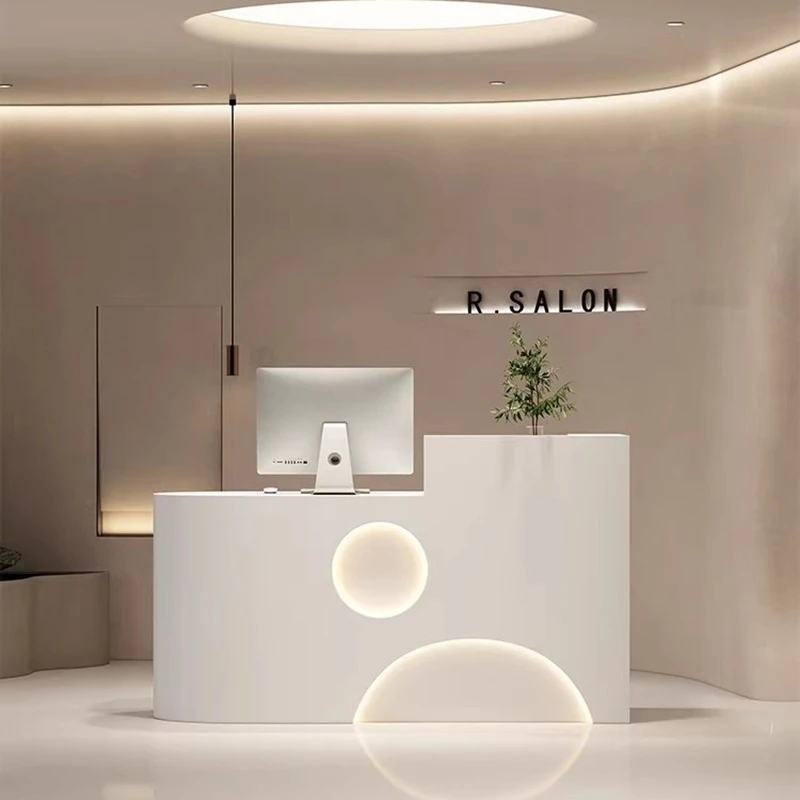 

White Aesthetic Reception Desks Creative Unique Design Luxury Fashion Reception Desks Large Comptoire Accueil Salon Furniture
