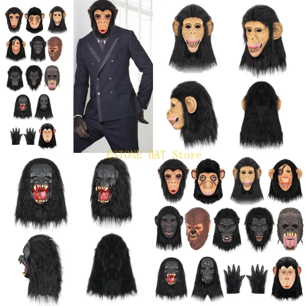 Masque tête d'orang-outan d'halloween 49MF, Costume pour femmes hommes, fête Cosplay, masque d'orang-outan effrayant,